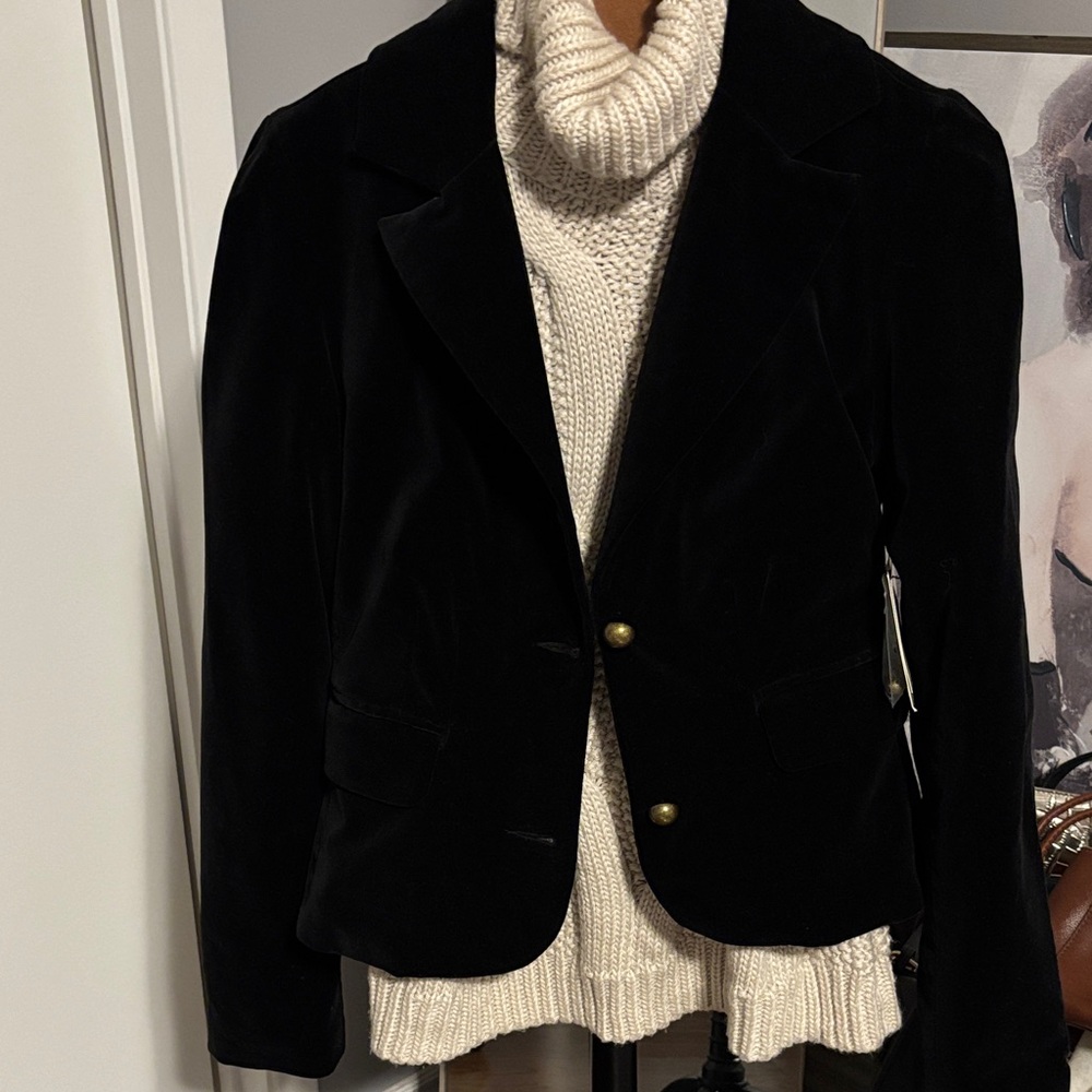 Guess Black Velvet Blazer with Brass Buttons